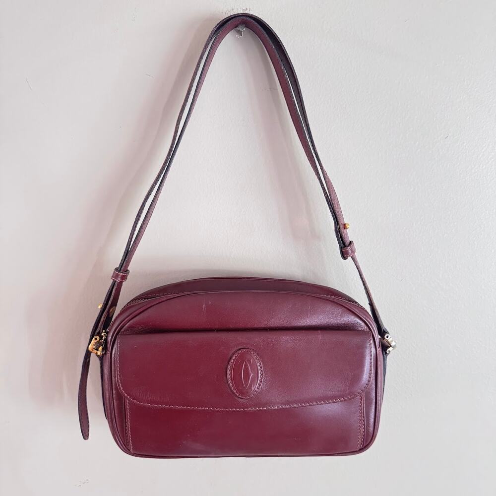 Cartier Must De Cartier Paris Burgundy Logo Crossbody Vintage Leather Purse